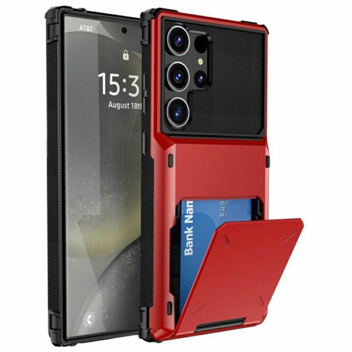 OEM - Mobilskal för Samsung Galaxy S26 Ultra PC + TPU med kortfack - Röd