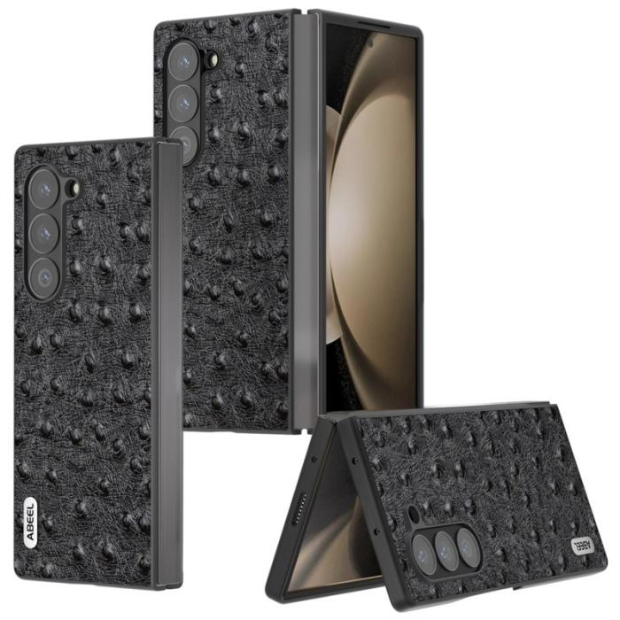 ABEEL - ABEEL Mobilskal till Samsung Galaxy Z Fold6 5G Äkta Läder Ostrich Svart