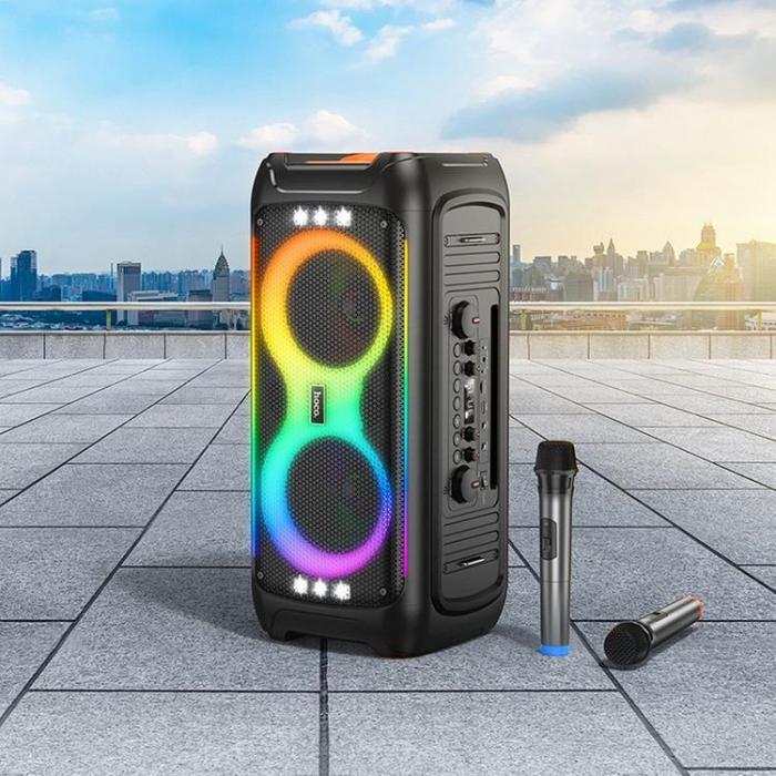 Hoco - Hoco Trådlös Högtalare Med 2xTrådlösa Mikrofoner LED 60W (Karaoke Set) HA9