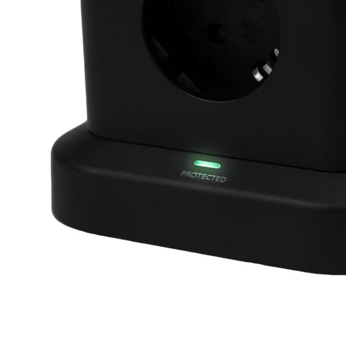 Huslog - Huslog Vertikal Förlängningssladd med USB - Svart