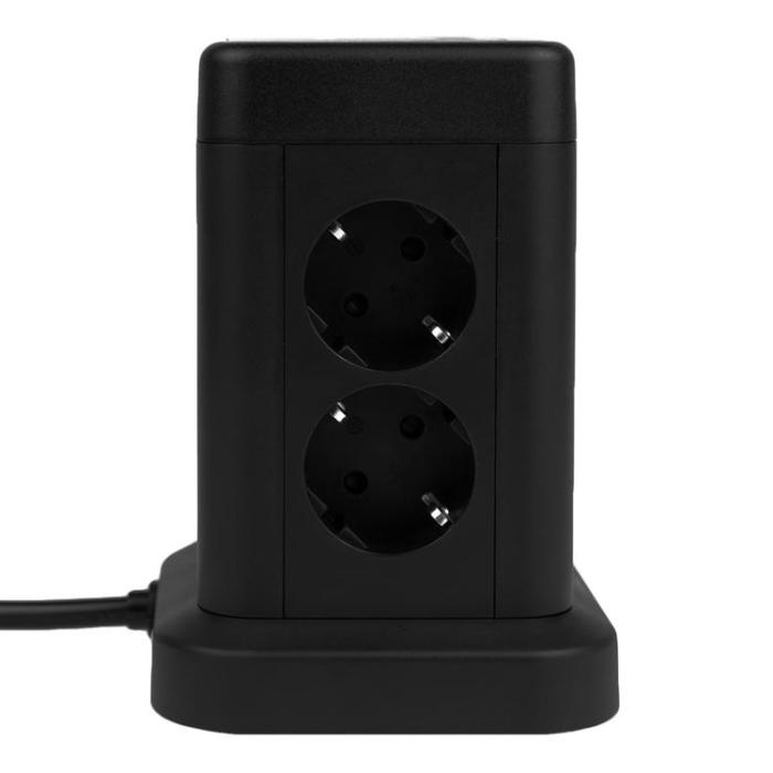 Huslog - Huslog Vertikal Förlängningssladd med USB - Svart