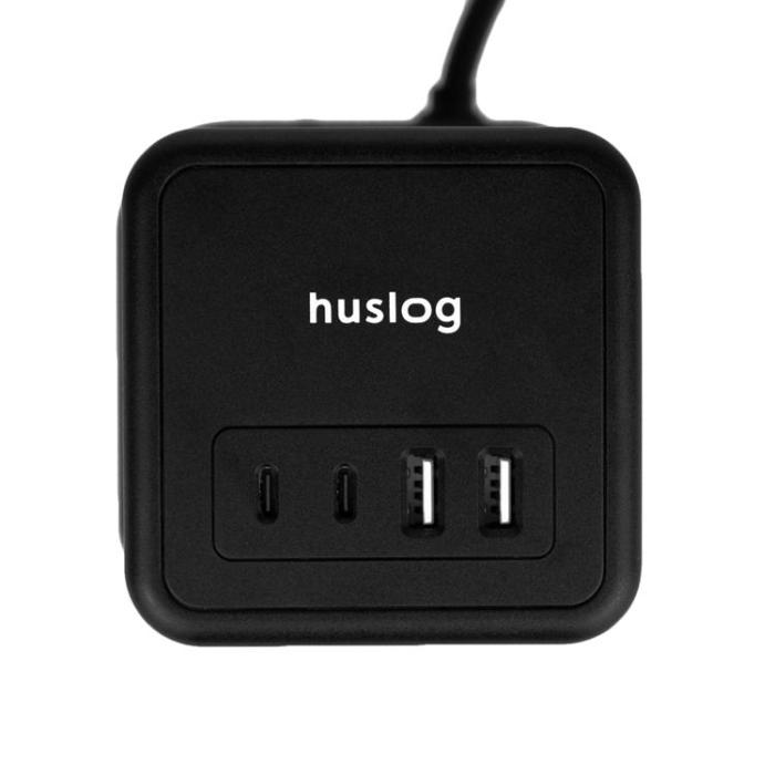 Huslog - Huslog Vertikal Förlängningssladd med USB - Svart