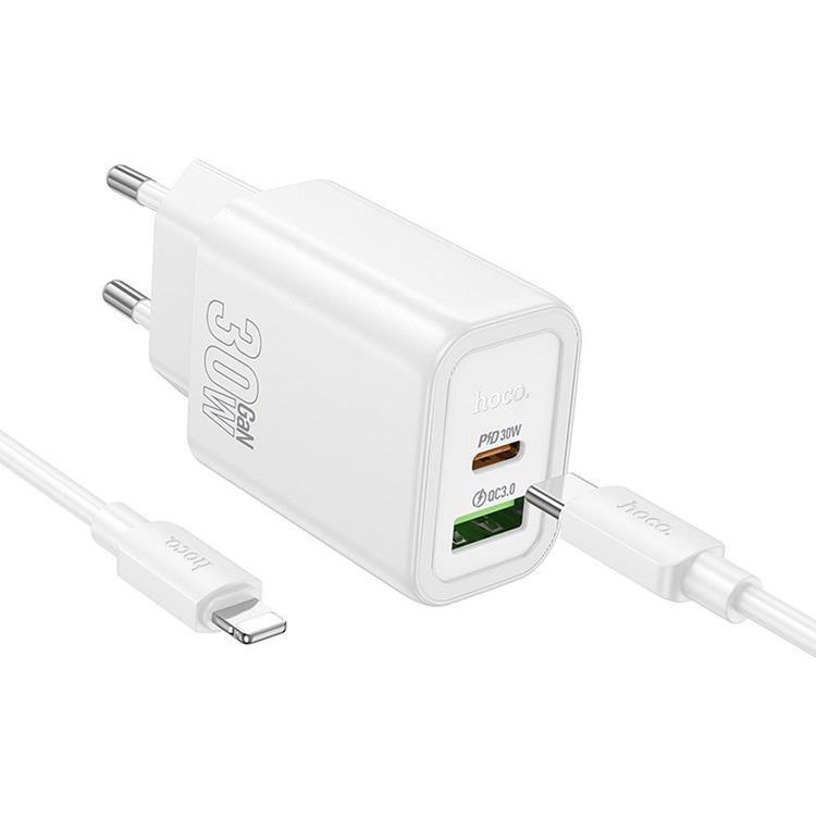 HOCO Snabbladdare USB/USB-C 30W USB-C/Lightning Kabel N63 QC PD | 505295 | AlltMobil