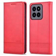 AZNS - AZNS Xiaomi 14 Pro Konstl&auml;der Pl&aring;nboksfodral Magnetiskt Auto St&auml;ngning - R&ouml;d
