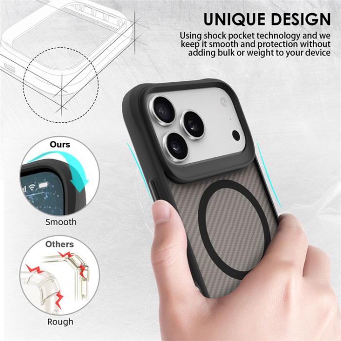 A-One Brand - iPhone 17 Pro Max Mobilskal MagSafe Carbon Fiber Texture - Svart