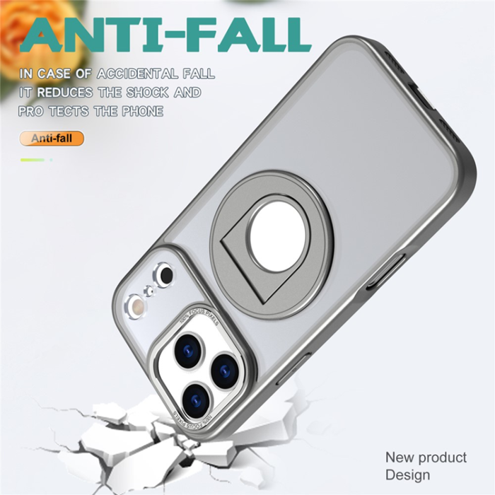 A-One Brand - iPhone 17 Pro Mobilskal MagSafe Rotating Kickstand Clear - Grå