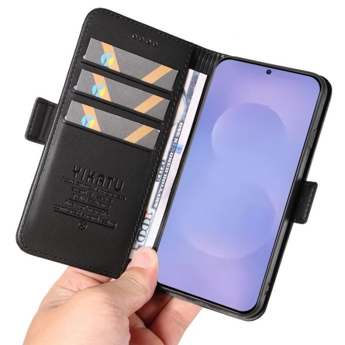 YIKATU - YIKATU Samsung Galaxy S26 Plus Plånboksfodral Konstläder Ställ - Svart