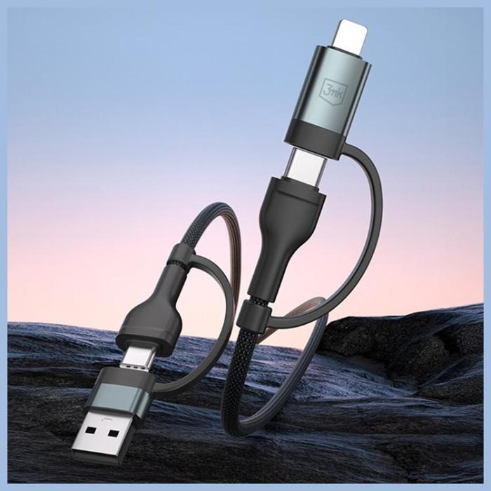 3MK - 3MK USB-A/USB-C till USB-C/Lightning 60W kabel 9V/2A 1.2m Hyper - Svart