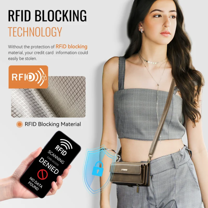 Caseme - Caseme iPhone 14 Pro Plånboksfodral RFID Blocking Zipper - Brun