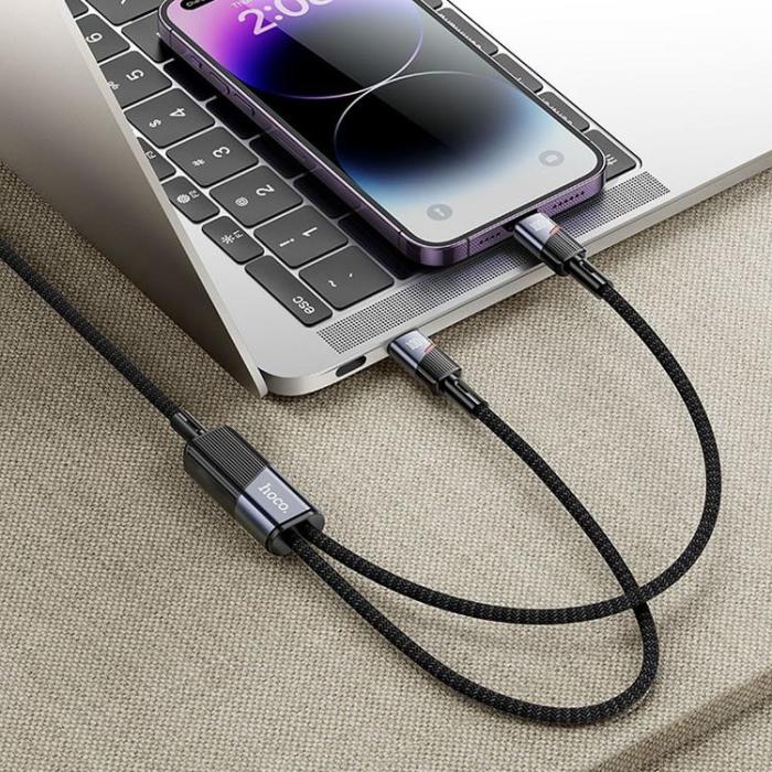 Hoco - Hoco 2in1 USB-C/USB-C/Lightning 100W 5A Kabel 1.2m U139 Svart