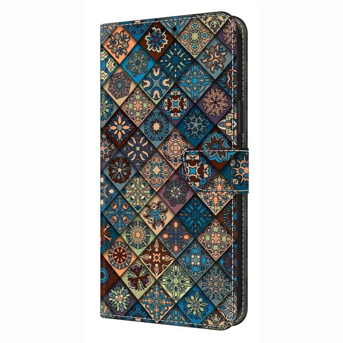 OEM - Samsung Galaxy S26 Fodral Mönstertryck Ställ Läder Flip - Blå Blommig