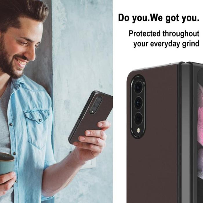 LC.imeeke - LC.IMEEKE Galaxy Z Fold 4 Skal TPU-ram Läder - Brun