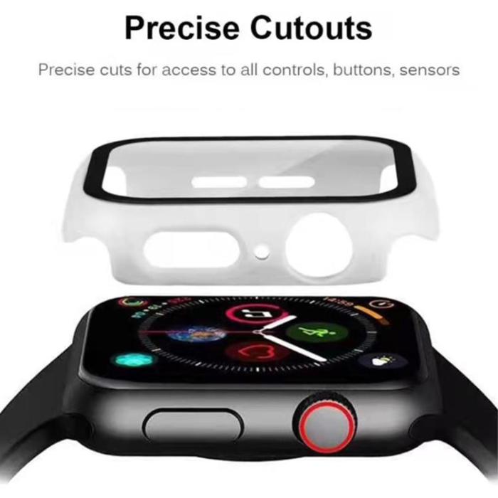 A-One Brand - 2-in-1 Skal Och Härdat Glas Skärmskydd Apple Watch 7 41 mm - Vit