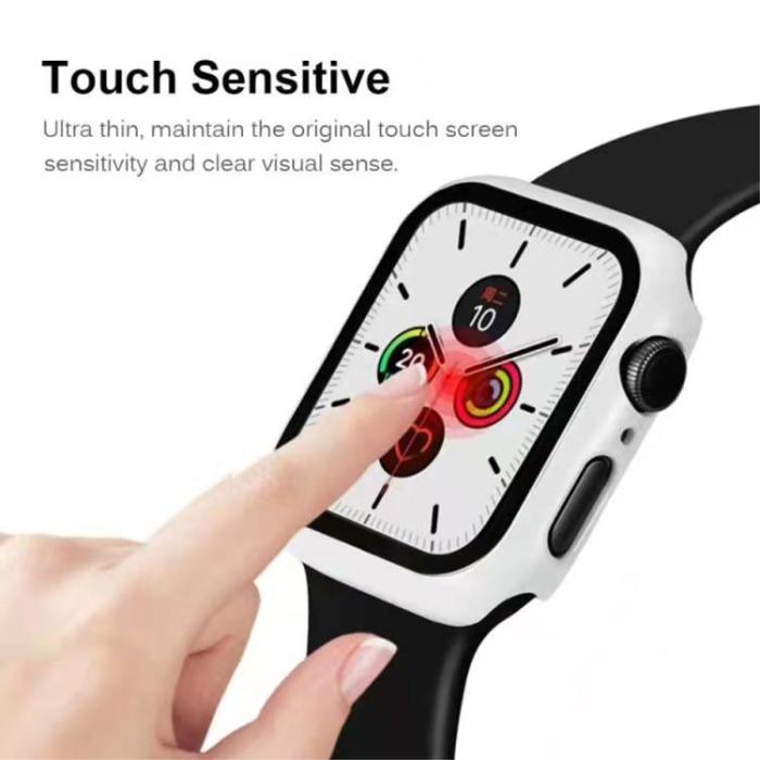 A-One Brand - 2-in-1 Skal Och Härdat Glas Skärmskydd Apple Watch 7 41 mm - Vit