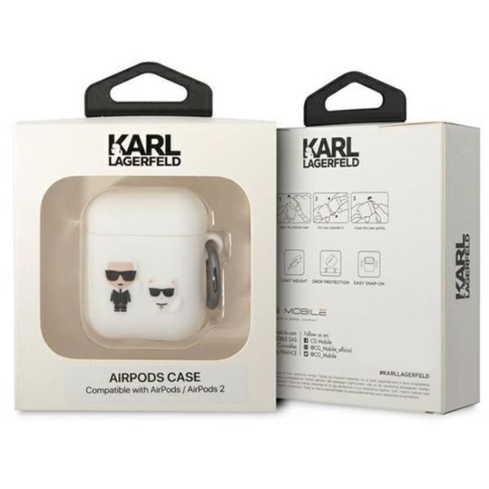 KARL LAGERFELD - KARL LAGERFELD AirPods 1/2 Skal Silicone Karl & Choupette - Vit