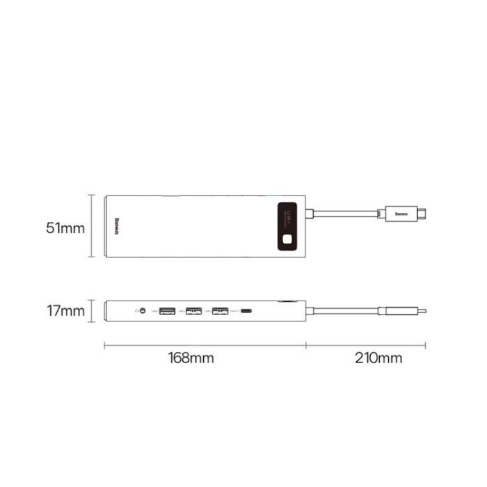 BASEUS - Baseus Metal Gleam Multifunktionell HUB USB Typ-C 12in1 HDMI