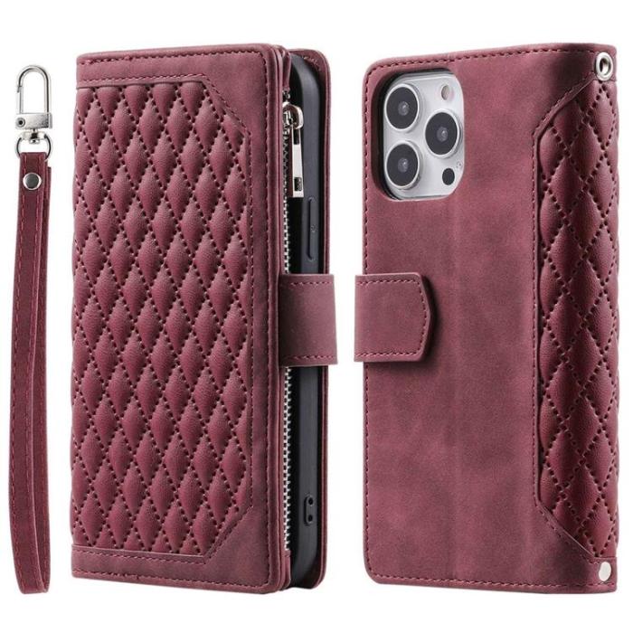 A-One Brand - iPhone 14 Pro Plånboksfodral Rhombus - Vinröd