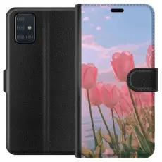 Gustaf - Pl&aring;nboksfodral till Samsung Galaxy A51 med Rosa Tulpaner
