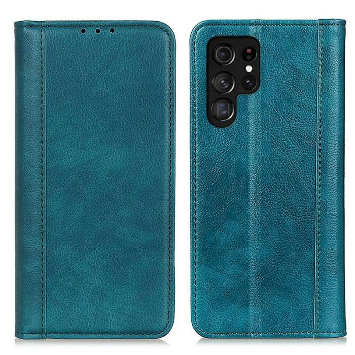 OEM - Samsung Galaxy S26 Ultra Plånboksfodral Äkta Läder Litchi Textur - Grön