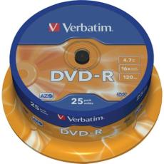UTGATT5 - Verbatim DVD-R, 16x, 4,7GB/120min, 25-pack spindel, AZO