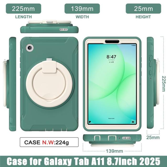 A-One Brand - Galaxy Tab A11 Skal Rotary Kickstand Handle - Emerald Grön