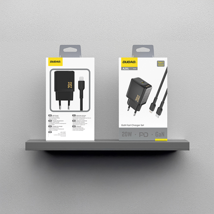 Dudao - Dudao Snabbladdare USB-C PD 20W GaN A26LEU med Lightning Kabel - Svart