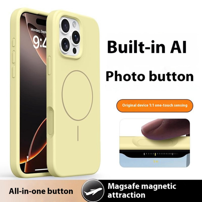 A-One Brand - iPhone 16 Pro Max Mobilskal MagSafe Liquid Silikon Microfiber - Ljusgul