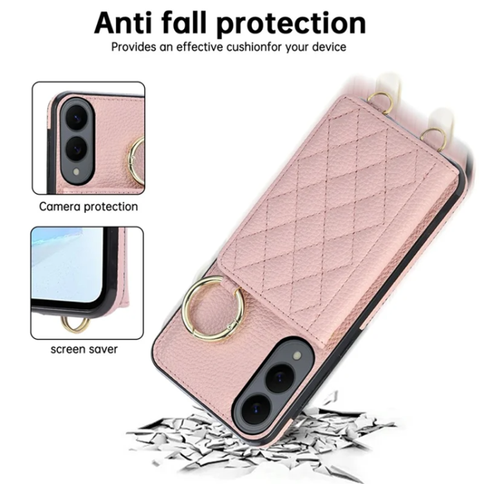 A-One Brand - Galaxy S25 Edge Mobilskal Korthållare Kickstand Rhombus - Rosa