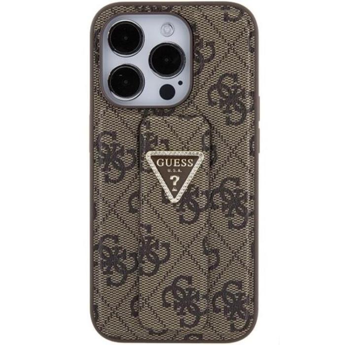 Guess - Guess iPhone 15 Mobilskal Grip Stand Triangle Strass - Brun