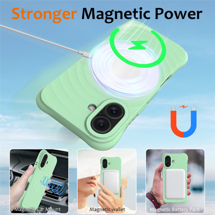 A-One Brand - iPhone 17 Mobilskal MagSafe Silikon Ripple Liquid - Grön