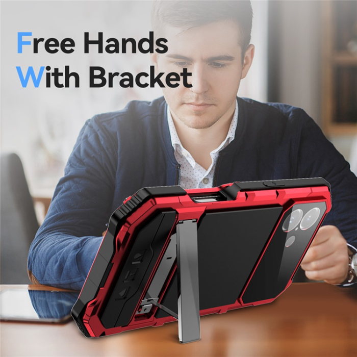 R-JUST - R-JUST iPhone 16 Plus Mobilskal med Härdat Glas - Röd