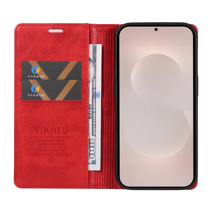 YIKATU - YIKATU Galaxy S26 Edge Plånboksfodral Litchi Läder - Röd