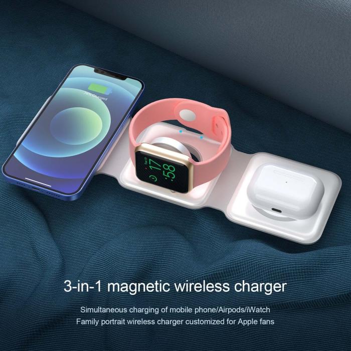 A-One Brand - 3-in-1 Trådlös Laddare Magsafe TriFold - Svart