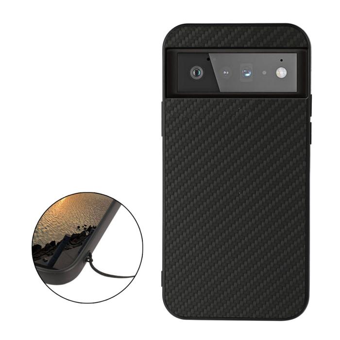 A-One Brand - Carbon Fiber Läder Skal Google Pixel 6 - Svart