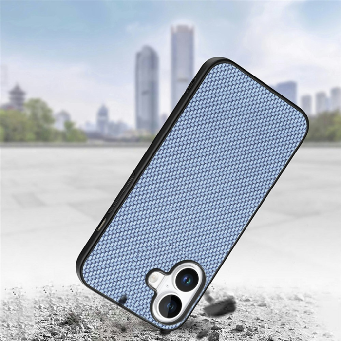A-One Brand - iPhone 17 Mobilskal Carbon Fiber PU Läder - Blå