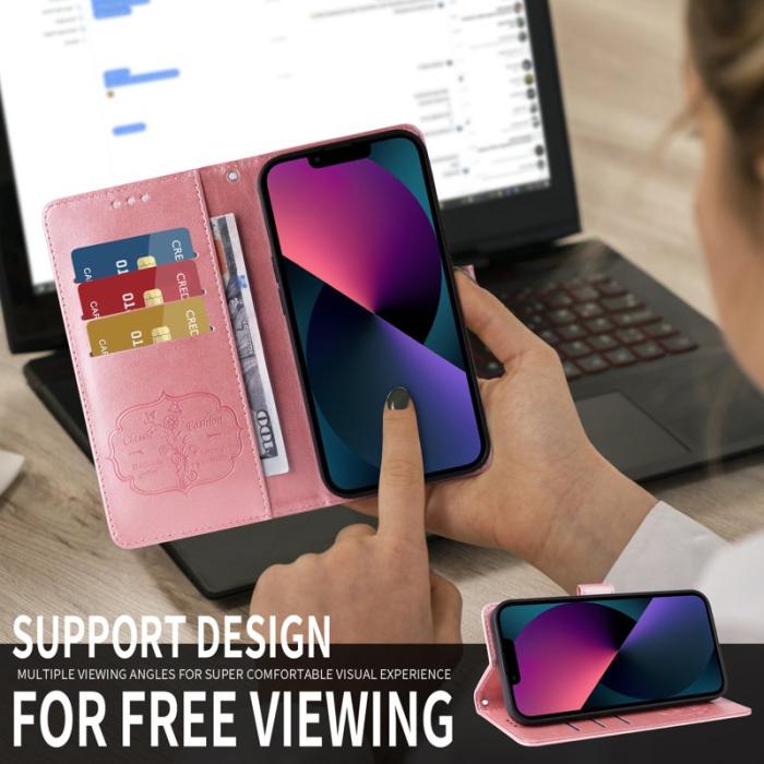 OEM - Samsung Galaxy S26 Plus Plånboksfodral Konstläder Fjäril Blommönster - Rosa