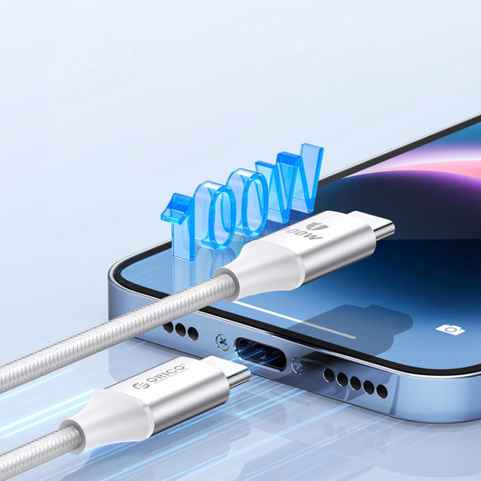 ORICO - Orico USB-C Till USB-C Kabel 100W 5A 1m CDX - Vit