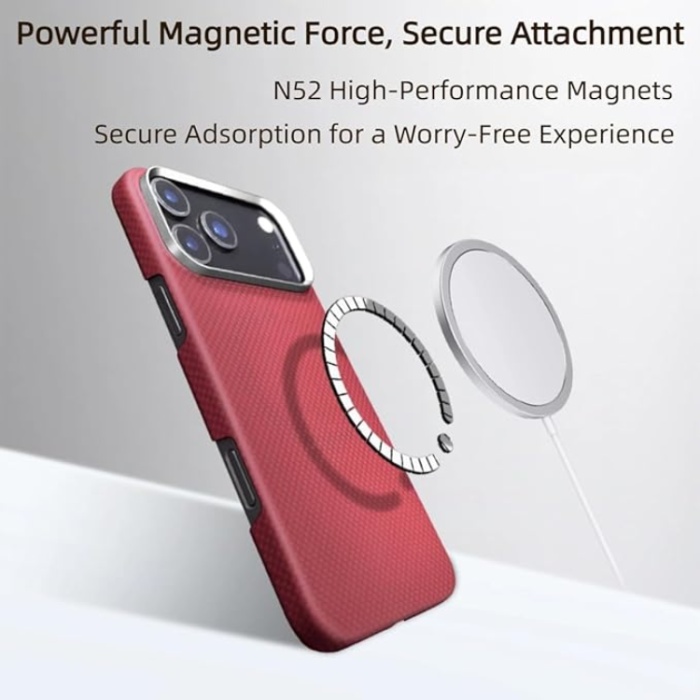 A-One Brand - iPhone 17 Mobilskal MagSafe Kevlar Metal Ring - Sun Röd