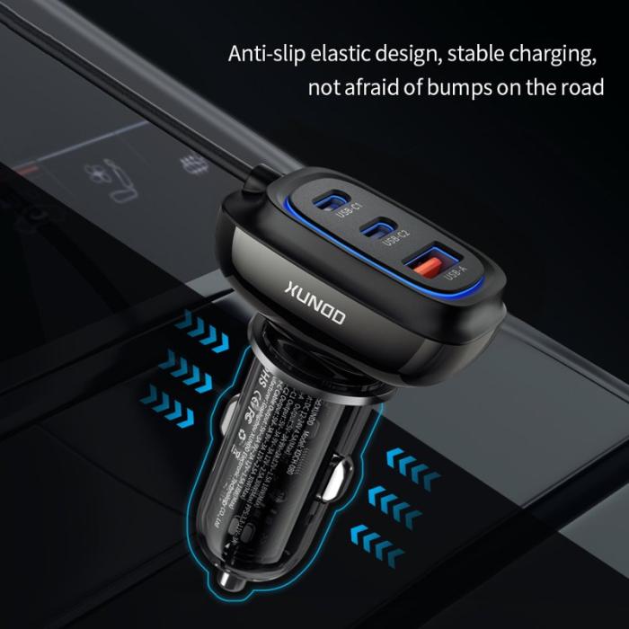 OEM - XUNDD XDCH-080 30W 3-Port Billaddare (2 USB-C + USB-A) med Kabel
