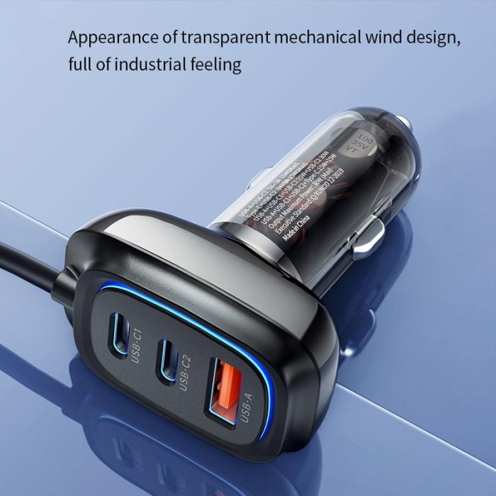 OEM - XUNDD XDCH-080 30W 3-Port Billaddare (2 USB-C + USB-A) med Kabel