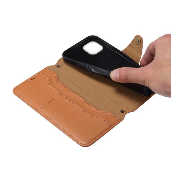 DENIOR - DENIOR iPhone 14 Plus Stöttåligt Plånboksfodral Konstläder Khaki