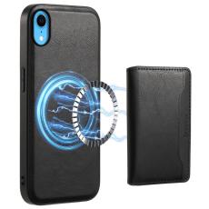DENIOR - DENIOR iPhone XR Fodral Magnetiskt KonstL&auml;der + PC + TPU Svart