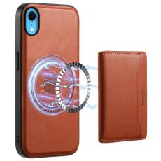 DENIOR - DENIOR iPhone XR Fodral Magnetiskt KonstL&auml;der + PC + TPU Brun