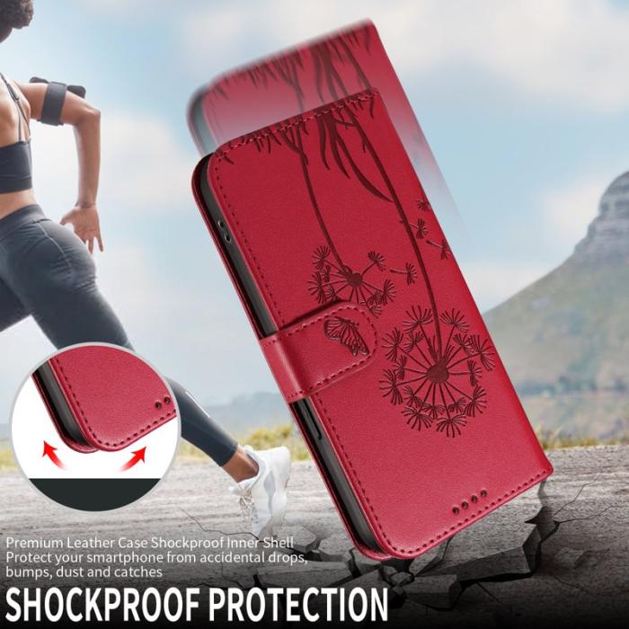 OEM - Samsung Galaxy S26+ Plånboksfodral Konstläder Med Rem Dandelion - Röd