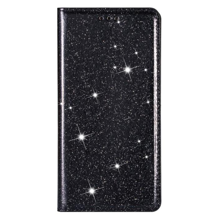 OEM - Mobilskal till SAMSUNG Galaxy S26 Glittrig PU Läder + TPU Kortfack - Svart
