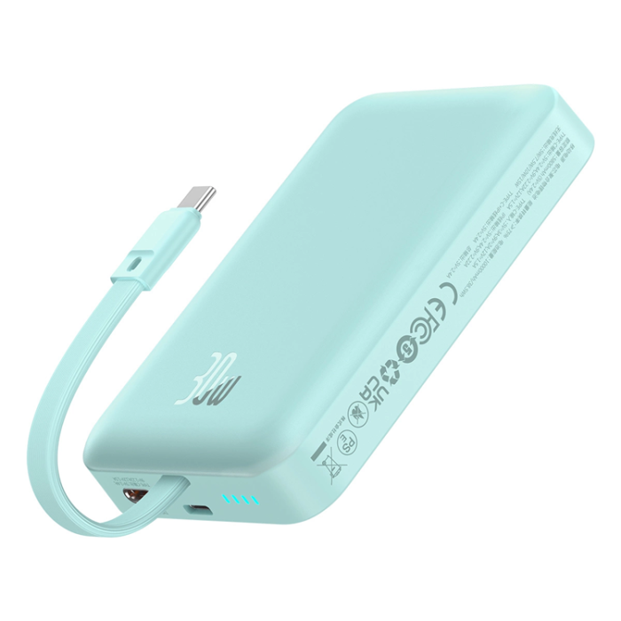 BASEUS - Baseus Magsafe Powerbank 10000mAh 30W Med Built-in USB-C Kabel - Blå