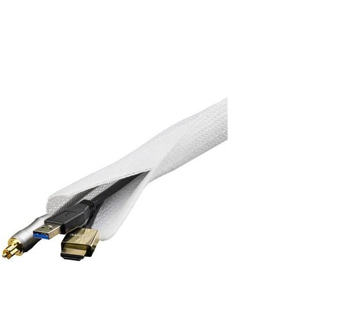 DELTACO kabelsorteringsstrumpa i nylon, kardborrband, 1.8m - Vit | 3541 | AlltMobil