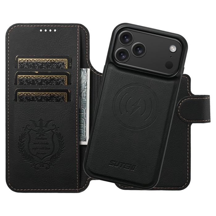 SUTENI - SUTENI iPhone 17 Pro Max Plånboksfodral Detachable Q-05 - Svart