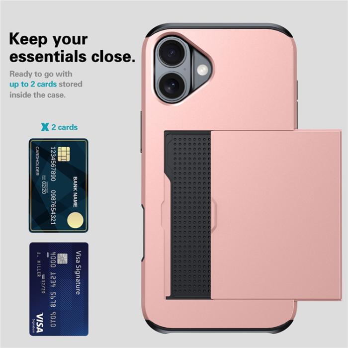 Amorus - AMORUS iPhone 17 Mobilskal Med Glidande Korthållare - Svart
