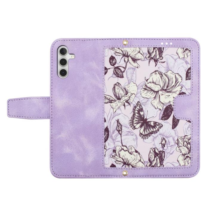 OEM - Mobilskal till Samsung Galaxy S26 Plus PU Läder Blommönster - Lila